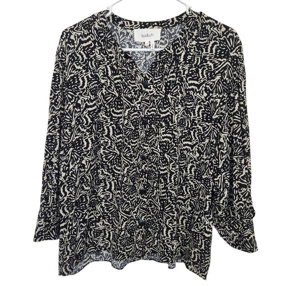 BA&SH‎ Blouse M Black & Tan Office Career Relaxed Fit Designer - Picture 1 of 9